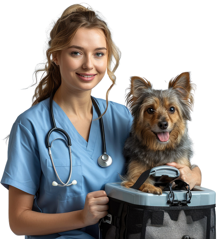 Veterinarian with a small dog
